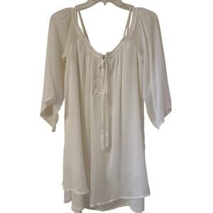 Purple Snow, Small, Sheer, Layered Gauze, Off-White Off Shoulder Spaghetti Strap